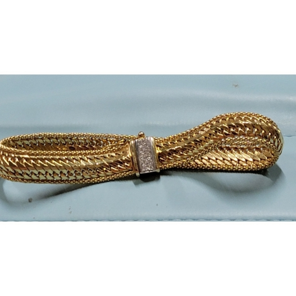 Ross Simons 14kt Italian Gold 8" Bracelet W/ Diamonds 14k Italy New Vintage 12gm - Picture 2 of 8